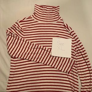 Red and White Striped Ribbed Turtleneck